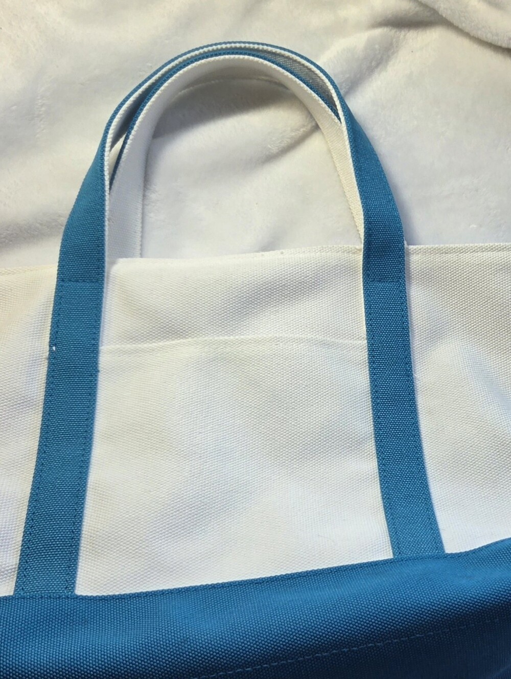 White Canvas Tote with Turquoise Handles - Women Bag NWOT